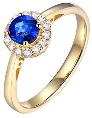 Daesar Damen Ring 750 Echtgold, Verlobung Ring Halo mit 0.7ct Saphir Trauringe mit Diamant Gold Größe 56 (17.8)