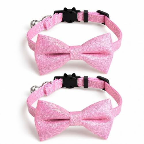 Collier de Luxe pour Chat avec nœud Papillon et Clochette | Boucle à dégagement Rapide sûre | Colliers pour Chat ZACAL (Paillettes Roses)