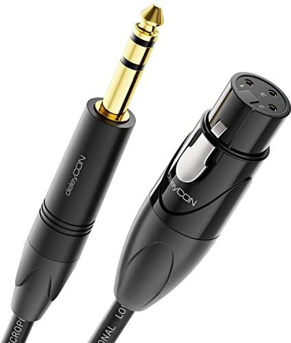 deleyCON 2m XLR auf 6,35mm Klinke Stereo - Mikrofonkabel Audio Adapter Kabel AUX - Studio Qualität - aus reinem OFC Kupfer (AWG24) XLR Buchse auf Klinke 6,35mm Stecker - Metallverriegelung