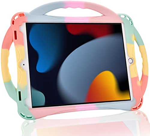 TopEsct - Funda infantil para iPad 10.2 de 9ª generación (2021)/8ª generación (2020)/7ª generación (2019), funda con mango a prueba de golpes compatible con iPad de 7ª/8ª/9ª generación 10.2 (arcoíris)