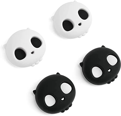 GeekShare Halloween Joycon Silicone Thumb Sleeves Fundas de Silicona para los Pulgares, Nintendo Switch, OLED, Switch Lite Rocker Sleeves, Juego de 4 Piezas, Calaveras (Blanco y Negro)