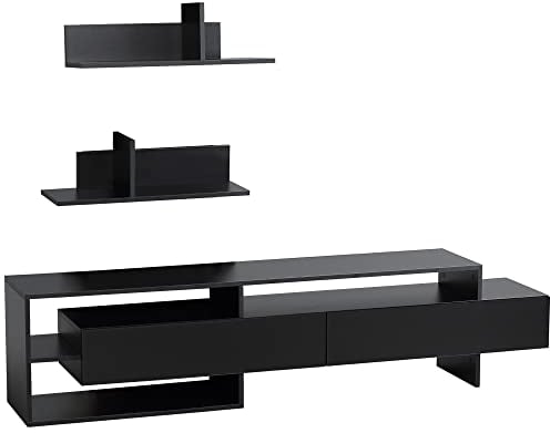 HOMCOM Mobile Porta TV Moderno con 2 Mensole in Legno, Mobiletto per Televisore con Vani Aperti e Armadietti, Nero