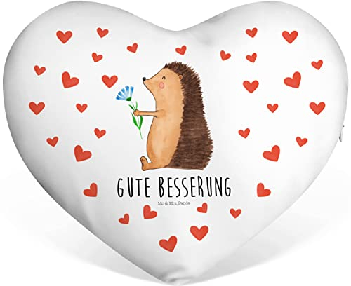 Mr. & Mrs. Panda Herzkissen Igel Blumen - Geschenk, lustige Sprüche, Besuch, Krankenhaus, Kreatives Herz Kissen, Flauschiges Herz Kissen, Gute