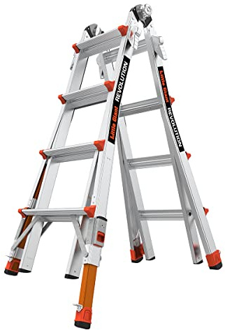 Revolution 2.0, Model 17 - ANSI Type IA - 300 lb Rated, Aluminum Articulated Extendable Ladder with TIP & Glide Wheels and Ratchet Levelers