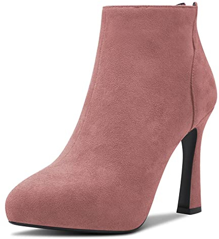 HDEUOLM Donna Spillo Alto High Piattaforma Tacco Heel Chiusa a Punta Stivaletti Slip-on Cerniera Classico 10 CM Heels Scarpe Rosa Scamosciato 38 EU