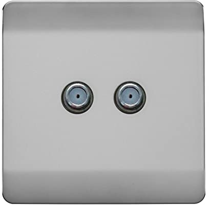 Trendi Switch 2 Gang Male F-Type Satellite Television Socket in Steel