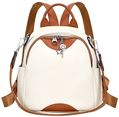 ALTOSY Mini Rucksack Damen Klein Echtes Leder Rucksäcke Mode Uni Daypack Schultertasche(S97 Beige Braun)
