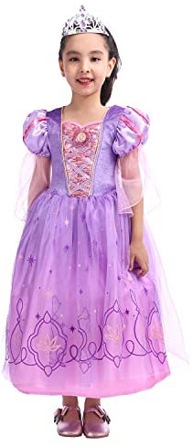 Rabtero Costume della principessa dei bambini, ragazze Rapunzel Princess Cosplay Dress Up, vestito della principessa viola con corona per le ragazze 5-6 anni