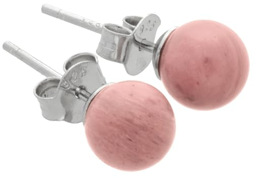 Rhodonit Ohrstecker | Edelstein Ohrringe | Kugel/Perle 6 mm Durchmesser | 925er Silber