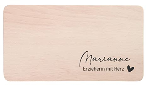 Frühstücksbrett Holzbrettchen mit Gravur | Erzieherin mit Herz mit Name | Personalisierte Geschenk-idee Schneidebrett | Holzbrett Abschluss Abschied Kita Kindergarten
