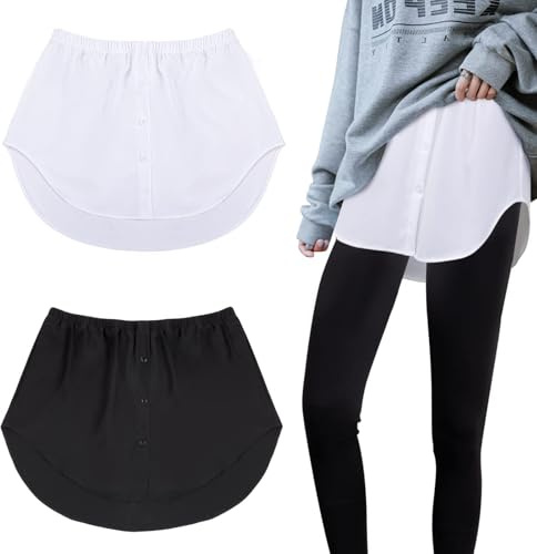 MELLIEX 2 Pezzi Estensori per Camicia da Donna Blanco e Nero Regolabile Falso Orlo Estensore Camicie a metà Lunghezza per Donne Ragazze-3XL
