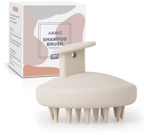 AIMIKE Scalp Massager Shampoo Brush, 100% Silicone Scalp Brush, Scalp Massage for Hair Growth & Scalp Scrubber for Washing Hair, Dandruff Removal,Hair Massager Scalp Brush on Wet & Dry Use-Oatmeal