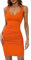 Laughido Robe d'été Moulante pour Femme - Mini en Tricot - Crayon Col en V - Courte, Orange, XS