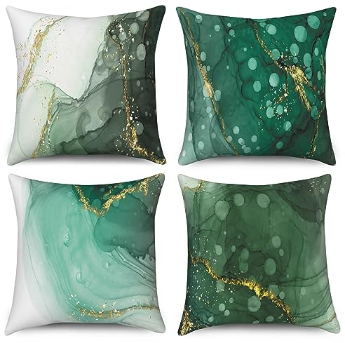 ASDCXZ Marmor Kissenbezug 40x40 cm 4er Set, Modern Grün Weiß Gold Bunt Marmor Optik Sofa Dekokissen Kissenbezüge Kissenhülle Waschbar Polyester Flachs Textil Polster Kopfkissenbezug Kissen Bezug