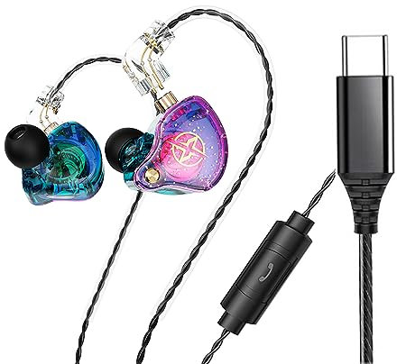 KAMINRUN FEDAI DX2 in Ear Headphones,USB C Headphones,Type C Earbuds,Noise Isolating in Ear Headphones for Running/Gym/Workouts, USB Type C Headset with Microphone and 3-Button Remote(Type C,Purple)