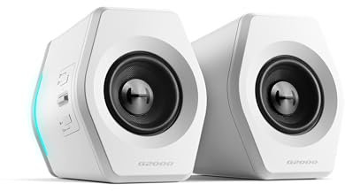 HECATE G2000 Gaming Bluetooth Speakers for Desktop/PC, 2.75″ Drivers, 32W RMS, 12 RGB Effects, USB Sound Card, 3.5mm AUX Inputs, White