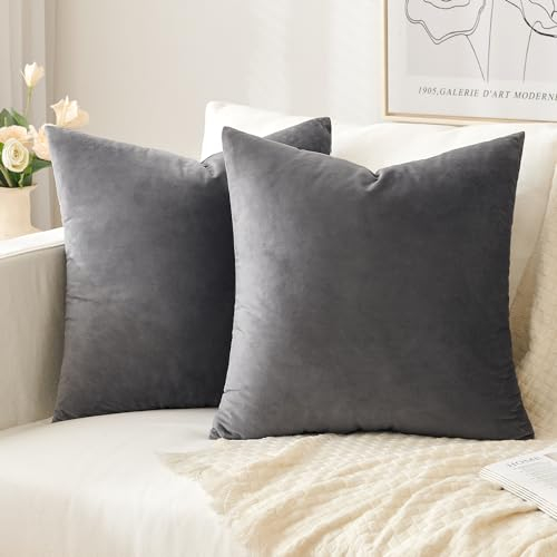 Slozzi 2er Set Samt Kissenbezüge Haushalt Dekokissen Dekorative Kissenhülle Weich Sofakissen für Sofa Schlafzimmer Wohnzimmer 40x40 cm Dunkelgrau