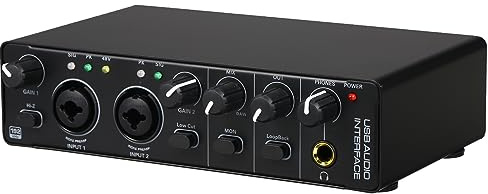 FUNFANG Audio Mixer Soundkarte USB Audio Interface Soundkarte RHM 2 In 2 Out Audio Interface Soundboard mit 48V Phantomspeisung für Aufnahme Professioneller Audio Mixer & Mic Preamplifier XLR/TSR/TS