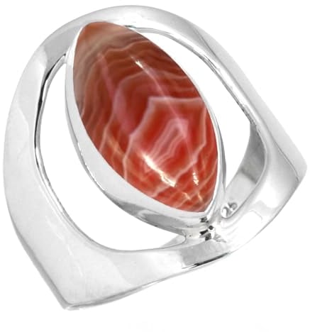 Jeweloporium Mehrfarbiger Botswana-Achat-Silberring, Größe 54 (17,2), 925er Sterlingsilberring für Damen, echter Marquise-Stein, handgefertigter Schmuck