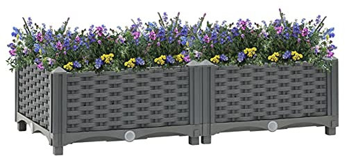 SECOLI Hochbeet Polypropylen Hochbeet für Garten Kräuterbeet Gemüsebeet Pflanzkasten Blumenbeet Blumenkasten Polypropylen-Dunkelgrau-80 x 40 x 23 cm