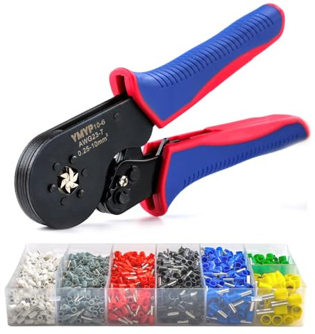 YMYP Ferrule Crimping Tool AWG 23-7 (0.25mm²-10mm²) with 1900PCS Ferrules Kit, Hexagonal Crimper for End-Sleeves Terminal - Self-Adjusting Racheting Tool