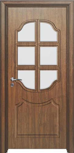 Porta da interno con vetro in materiale HDF di qualità con maniglia in acciaio inox serratura in metallo disponibile in diverse misure colore Noce PIE6 (anta 70x197cm, telaio 21-28cm)
