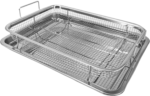 Cestino Barbecue, Acciaio Inossidabile Cestello Griglia, Rete Vassoio Barbecue e Vassoio Forno, Teglia da Forno con Griglia di Raffreddamento per Barbecue, Patatine Fritte, Fritto