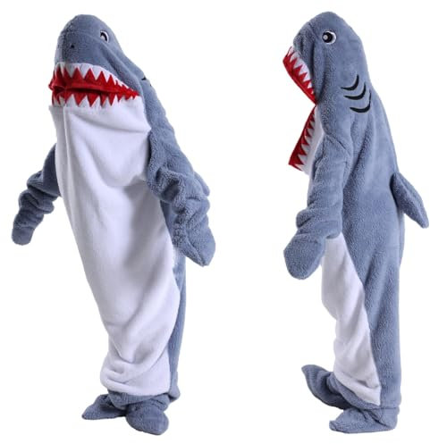 Shark Blanket Hoodie Onesie for Women Men, Adult Kid Cozy Wearable Blanket Sleeping Bag, Soft Shark Costume Pajamas