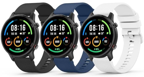 YLK 22mm Correa para Xiaomi Mi Watch Color Sport/S1/S1 Active/S1 Pro/S3/2/2 Pro, Pulseras de Silicona para Hombre y Mujer (Negro/Azul Marino/Blanco)