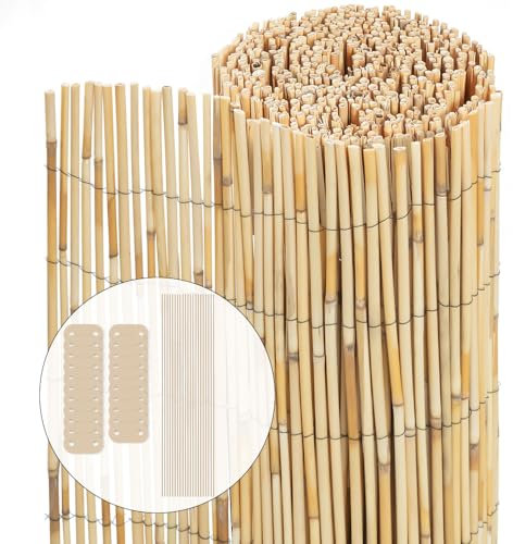 VOUNOT® Canisse en Roseau Renforcée 160x600cm Brise Vue Naturel en rouleaux avec Attaches de Fixation Protection Contre Regards Clôture Extérieure Décorative pour Jardin Terrasse et Balcon