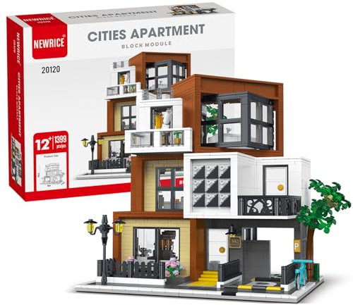NEWRICE Kit de Construction de Villas Modernes avec lumières LED,3 Niveaux de Blocs de Construction d'appartements de Villas, pour Les Adolescents de Plus de 12 Ans et Les Adultes,1399 (pièces)