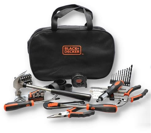 BLACK+DECKER 65-teiliges Reparatur-Set für Zuhause mit Werkzeugtasche