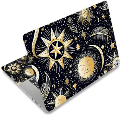 Autocollant en vinyle pour ordinateur portable 12, 13, 13,3, 14, 15, 15,4, 15,6, 15,6 avec 2 repose-poignets inclus, réutilisable Motif étoiles et lune
