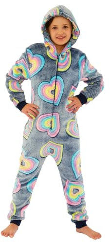 Animal Crazy Onesie Girls Boys Kids Childrens Fleece Onesies Jumpsuit Playsuit One Piece UK Seller - Hearts - 6/7 Years