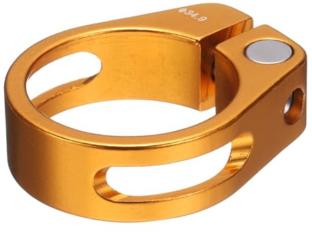 sourcing map Bike Seat Post Clamp 34.9mm Clip Aluminum Alloy Bicycle Locking Seat Post Ring with M4 Hex Screw for 30.4 to 31.6mm Bicycle Mountain Road Bike Tube, Gold