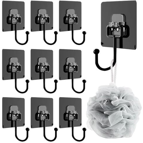 Sivono 10 Stück (max 30 kg) Deckenhaken selbstklebend Schwarz,Haken selbstklebend, Klebehaken extra stark für Badezimmer, Wandhaken, Küchenutensilien, Schlüssel, Kleiderrucksack