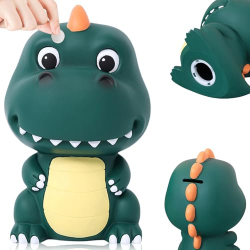 Spardose Kinder Dinosaurier, Spardose Kinder mit Dino Spardose Kinder Sparschwein im Dino-Look, Spardose für Mädchen Jungen, Prima Geschenkidee zu Geburtstag, Einschulung und Anderen Anlässen (Grün)