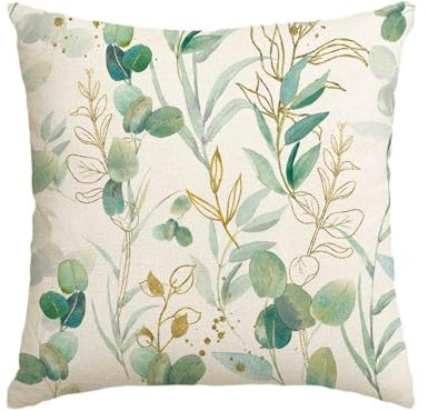 Artoid Mode Grün Eukalyptus Blätter Sommer Kissenbezug, 50x50 cm Frühling Saisonnal Zierkissenbezug Couch Wohnzimmer Deko