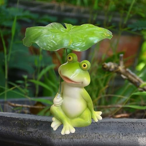 Frosch Figuren Deko Frühling Garten Deko für Draußen Wetterfest Harz Gartenfigur Blumentopf Hängend Decor Gartendeko Statue Für Außen Garten Kantenhocker Dekoration Geschenk (L)