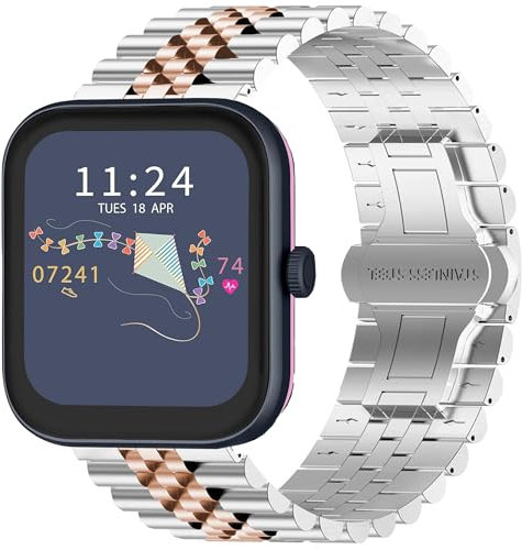 Blueshaweu for RADLEY Series Smartwatch 18mm 20mm 22mm Solid Stainless Steel Heavy Band with Butterfly Folding Clasp Link Bracelet Compatible for RADLEY Series 32/20/19/46/10 Watch (Silver-Rose, 20mm)