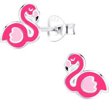 Monkimau Mädchen Ohrringe Flamingo | Ohrstecker aus 925 Sterling Silber | Kinderohrringe hypoallergen