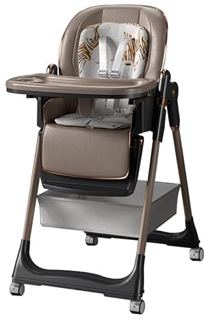 Magic ZC Baby Hochstühle Baby-Hochstuhl Kleinkind-Esszimmerstuhl Multifunktional Faltbar mit 6 Verstellbaren Höhen und 3 Liegepositionen Umwandelbar mit Abnehmbaren Doppeltabletts (822 Khaki)