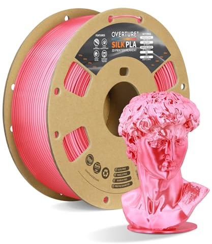 OVERTURE Silk PLA Filament 1,75 mm Punch Pink, 1kg | Mehrfarbig | Farbenreich • Seidige • Kaschiert Schichtlinien • Gleichmäßige Extrusion • Geringer Verzug • ±0,02 mm • FDM-kompatibel