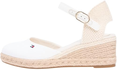 Tommy Hilfiger Damen Wedge Sandalen Closed Toe aus Canvas, Weiß (Ecru), 40