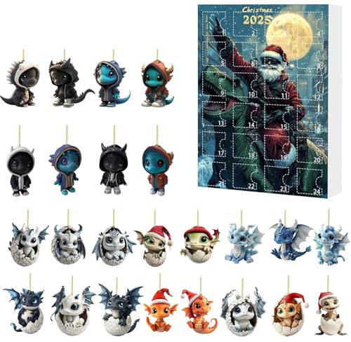 Adventskalender 2025, 2D Dragon Ornament Advent Calendars, Tier-Anhänger, Advents Kalender für Baum, Fenster, Tür, Auto, View Mirror Decor