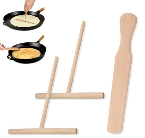 Uzndq 3 Stück Crepes Verteiler Set aus Buchenholz, Crepes Verteiler Set T-Form Wender Teigverteiler Mit Crepe Pfannkuchenwender,Pfannkuchen Teigverteiler Zubehör