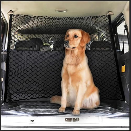 IONZS Hundegitter Auto für VW Tiguan II Allspace, 120x90 cm Absperrnetz für Haustiersicherheit Doppelschicht Aufbewahrung Netz Kofferraum mit 4 Haken