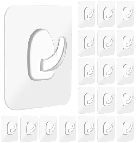 YCSHIPO 20 Pcs Stick On Hooks,Plastic Hooks Self Adhesive,Removable Wall Hook,Clear Hook Self Adhesive,for Hanging Window Kitchen Cabinet Shower Wardrobe(2.36INCH)