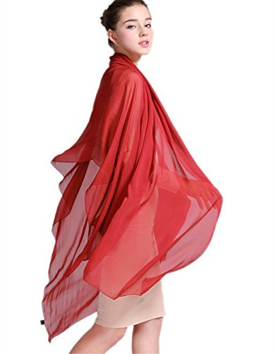 Prettystern Damen XXL Seidenschal Chiffon Seidentuch einfarbig Seide festlich Abendkleid Stola Sarong Pareo Schultertuch A04 feuerrot