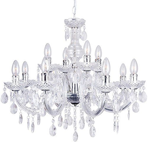 LITECRAFT Marie Therese Chandelier 12 Light, Polished Chrome | Crystal Effect, Ceiling, E14, Free LED Bulbs